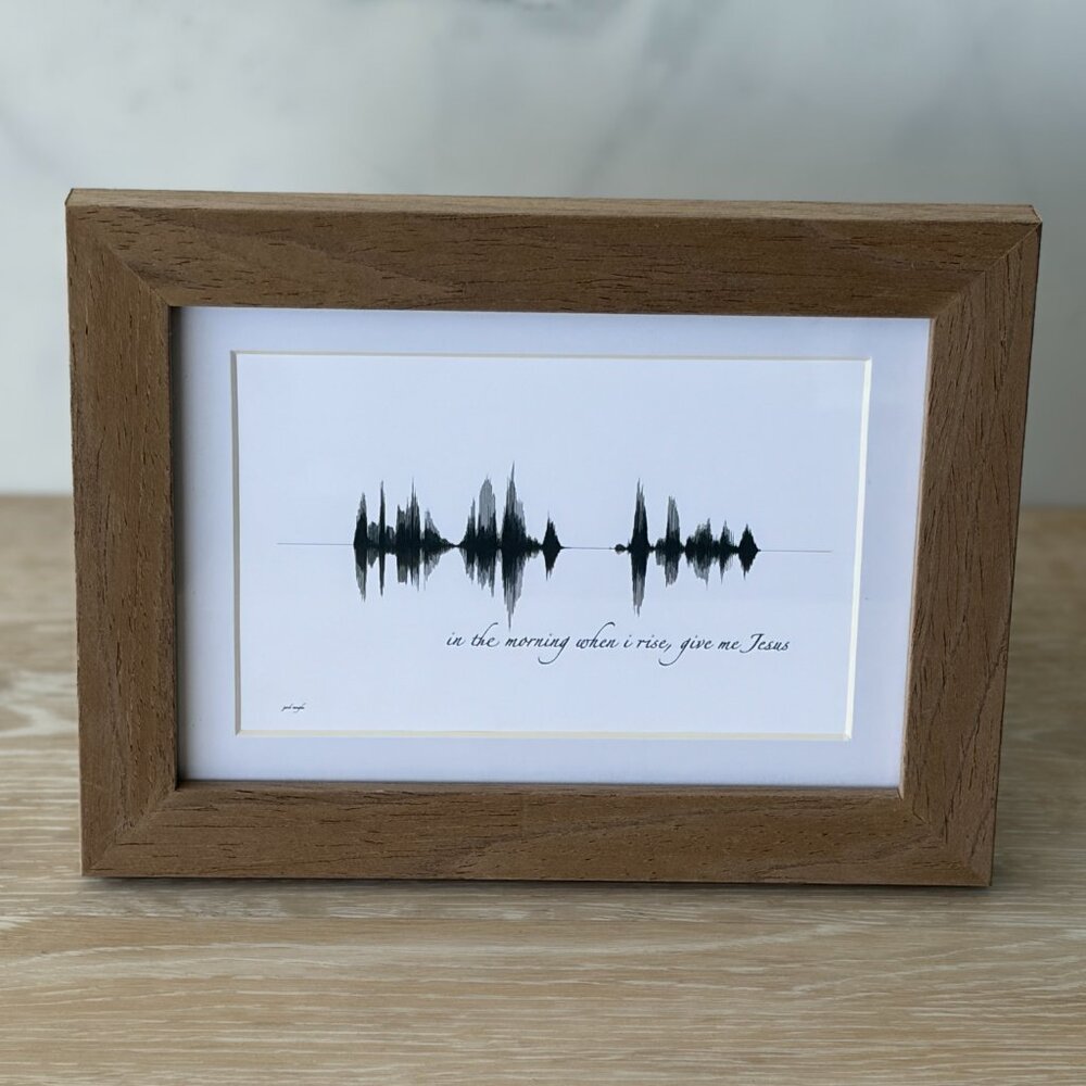 NEW In The Morning Soundwave Framed Wall Art 5x7in Black White Christian Rustic